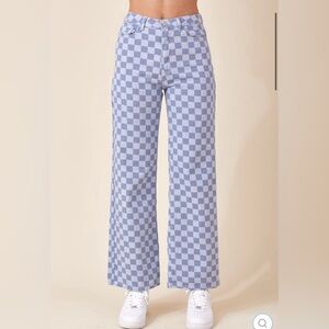 Baevely checkered wide leg denim